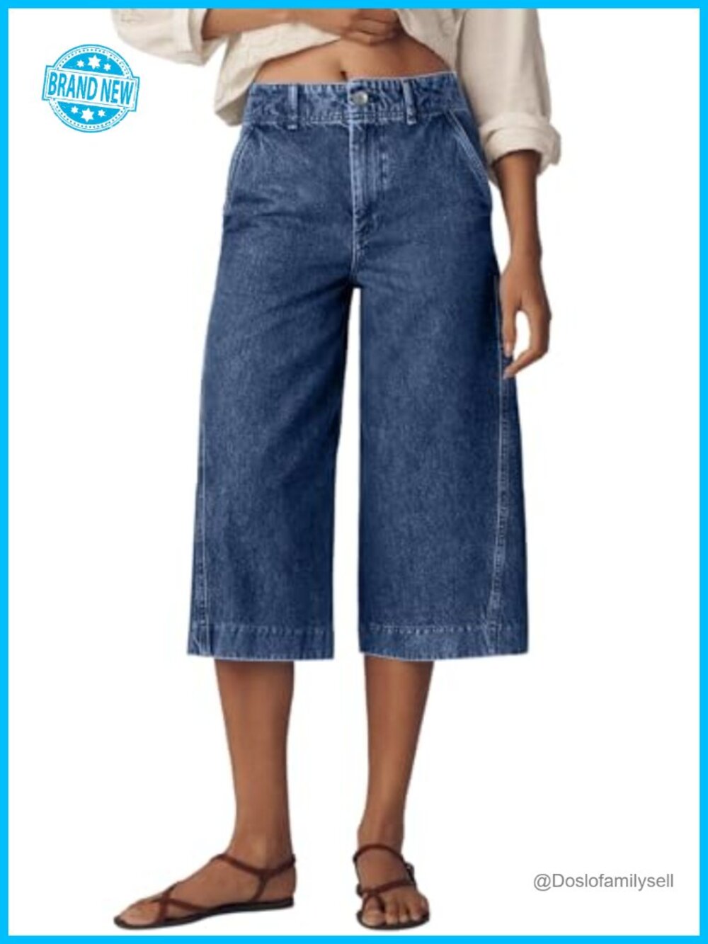 High Rise Wide Leg Stretchy Jeans with Slanted Pockets